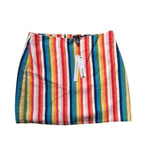 NWT Aqua Women's Colorful Striped Festival Pride Skater Linen Mini Skirt Medium